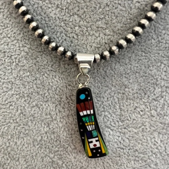 ❤️ Signed “RD” Native Zuni Inlaid Galaxy Sterling Kachina Cosmic Pendant 1.71”L - Picture 5 of 14